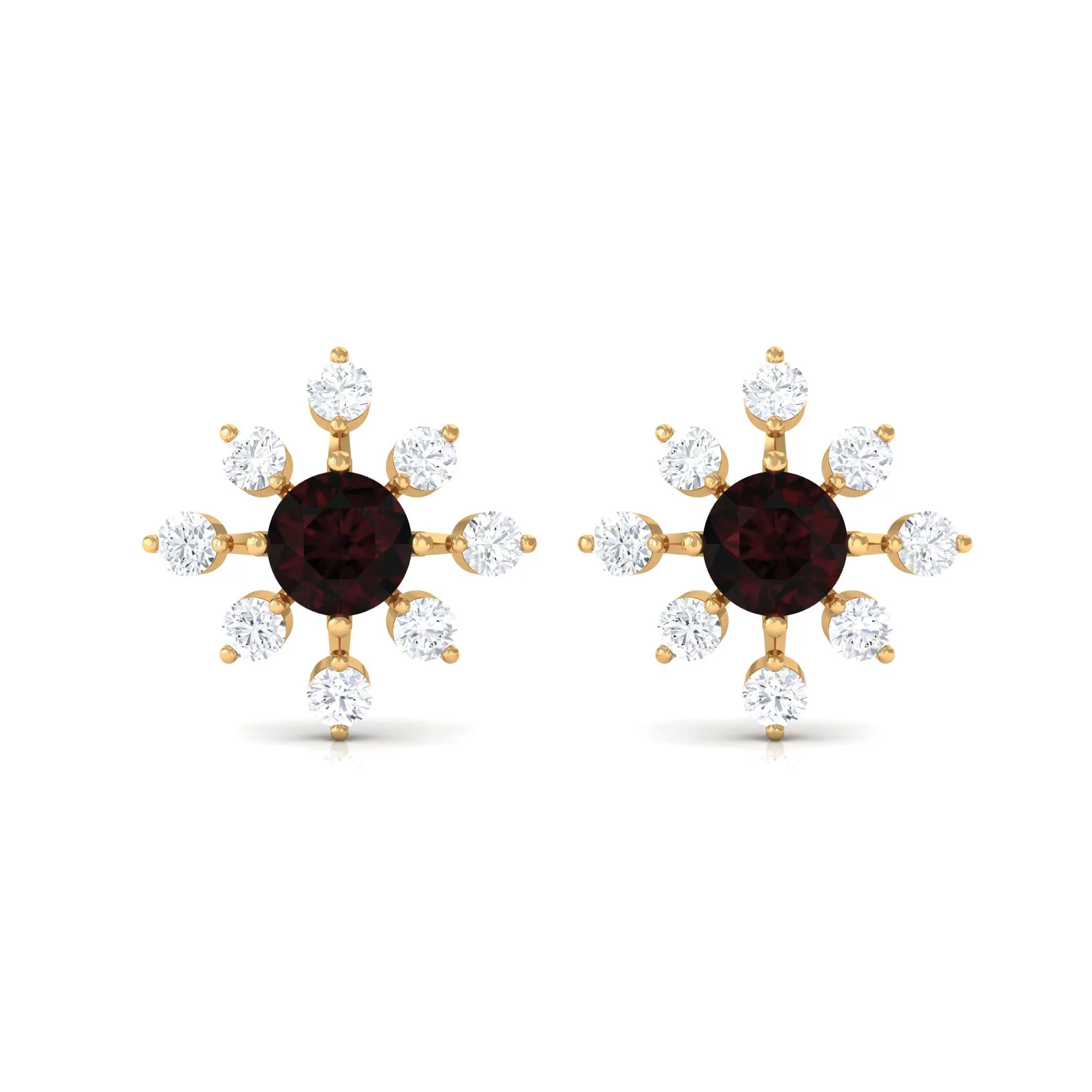 1 CT Garnet and Diamond Flower Stud Earrings