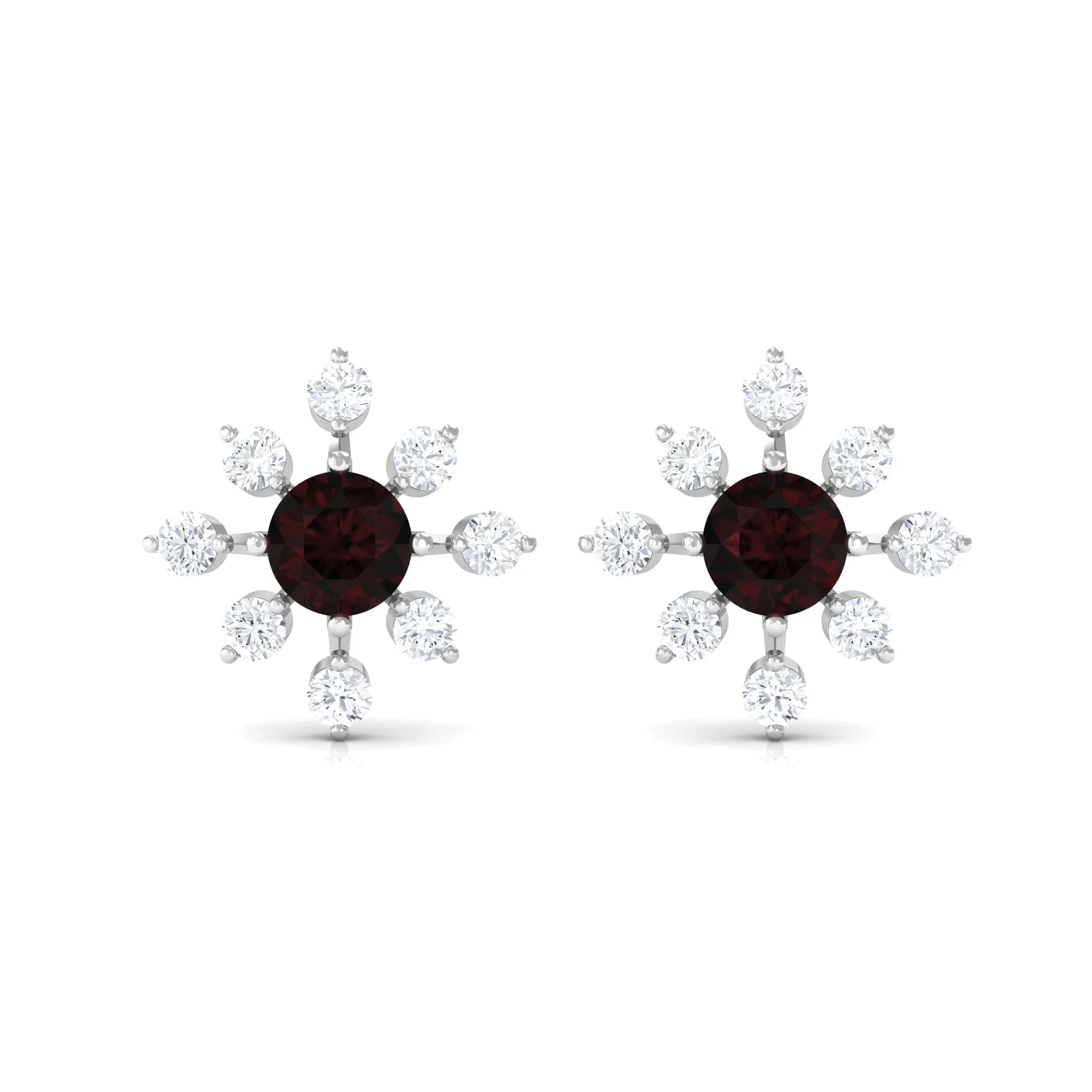 1 CT Garnet and Diamond Flower Stud Earrings
