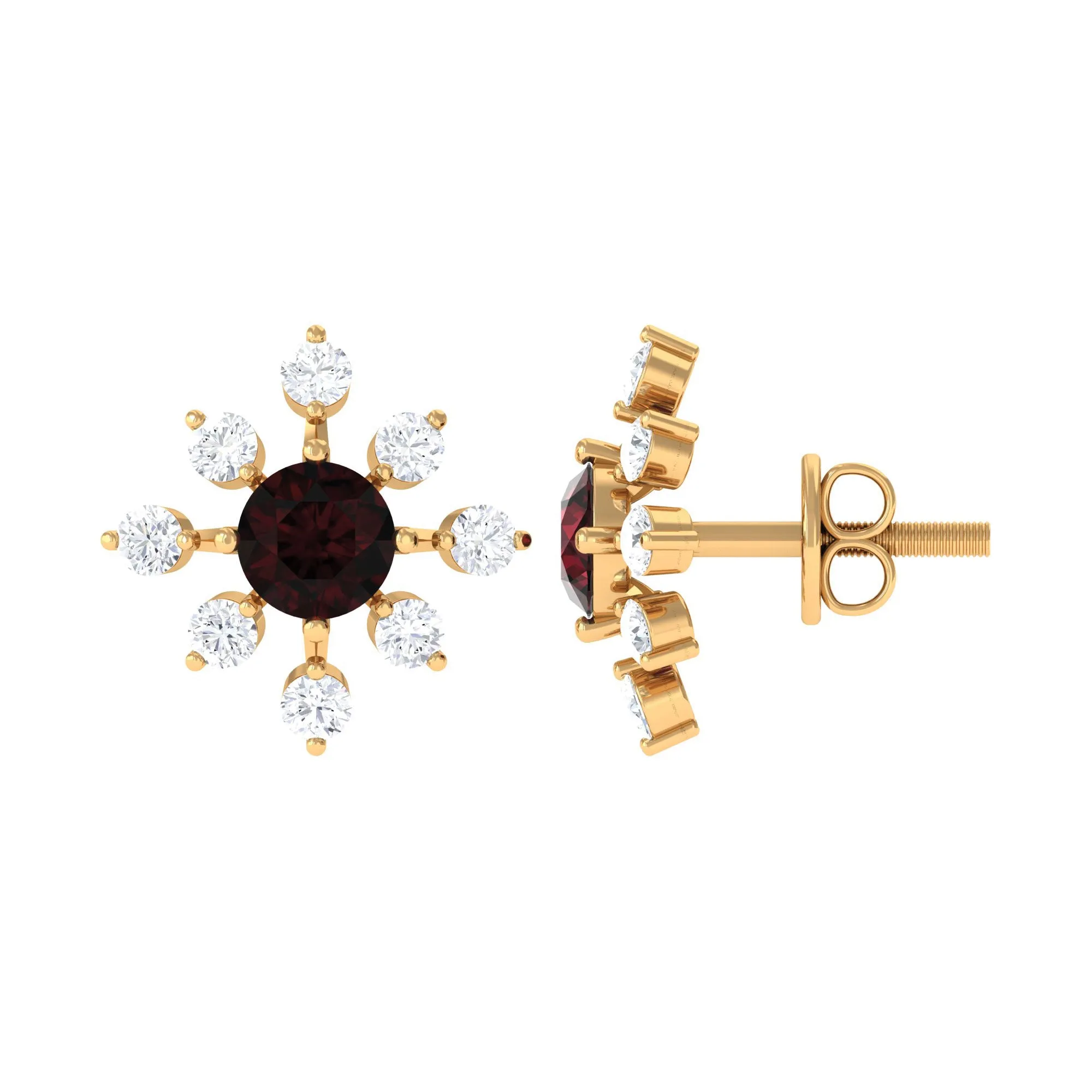 1 CT Garnet and Diamond Flower Stud Earrings