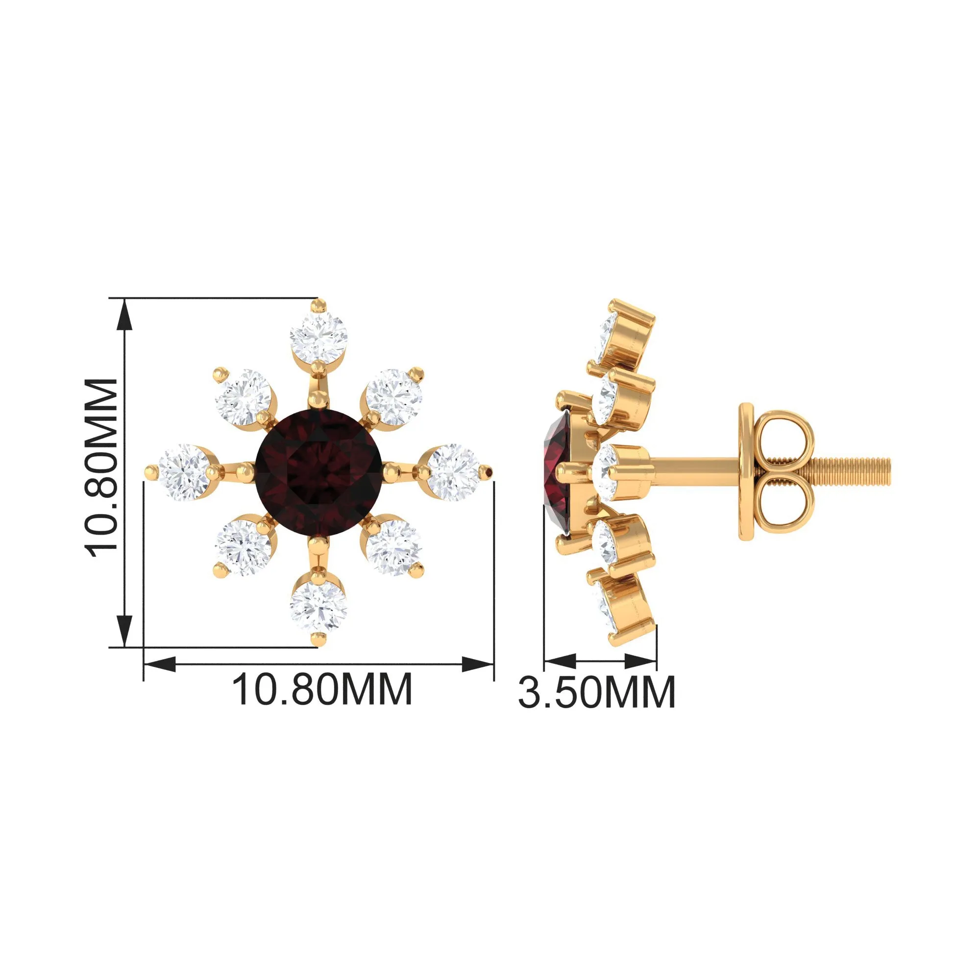 1 CT Garnet and Diamond Flower Stud Earrings