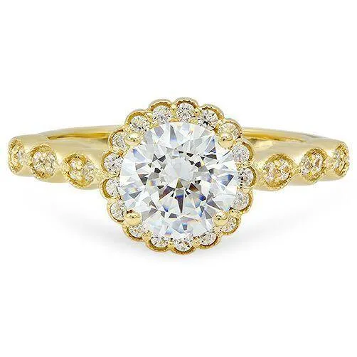 1.25 Highest Quality Cubic Zirconia Halo 14k Yellow Gold Engagement Ring