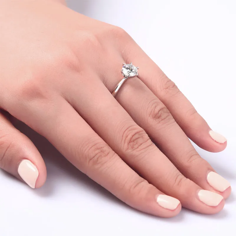 6 Claws Created Diamond Engagement Ring 925 Sterling Silver Classic XFR8002