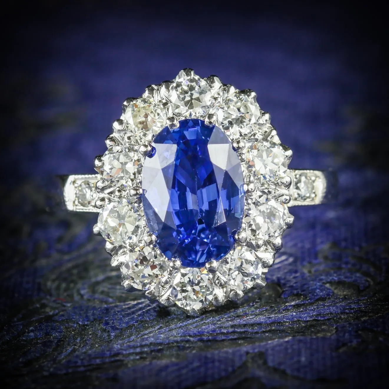 Antique Edwardian Natural Sapphire Diamond Ring Platinum Circa 1910