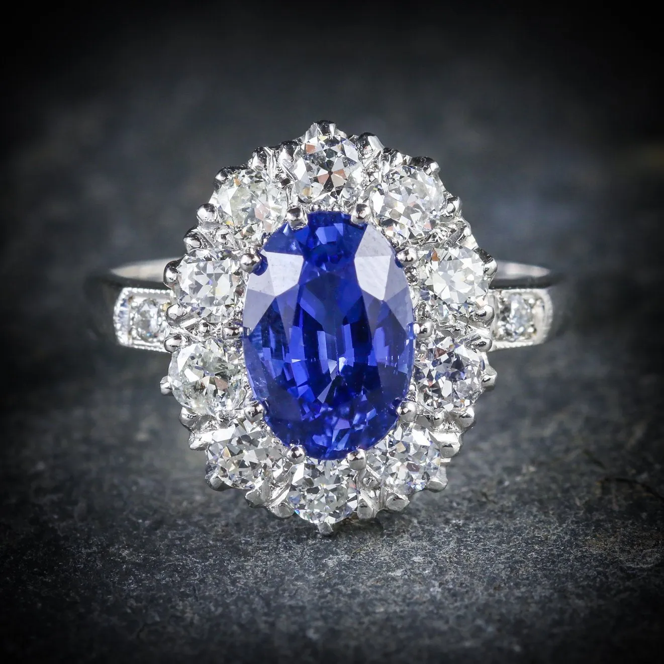Antique Edwardian Natural Sapphire Diamond Ring Platinum Circa 1910
