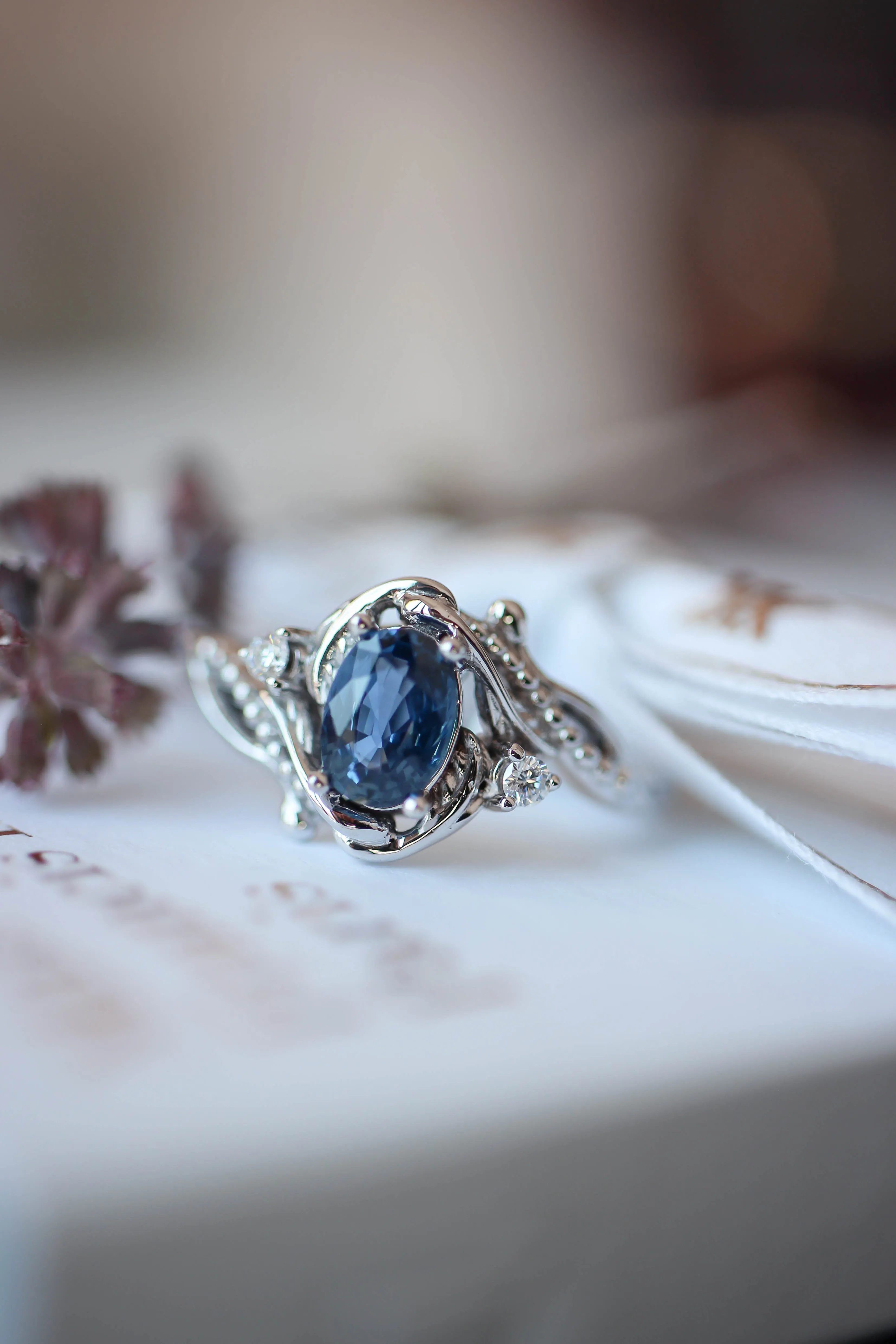 Blue sapphire engagement ring with diamonds / Undina