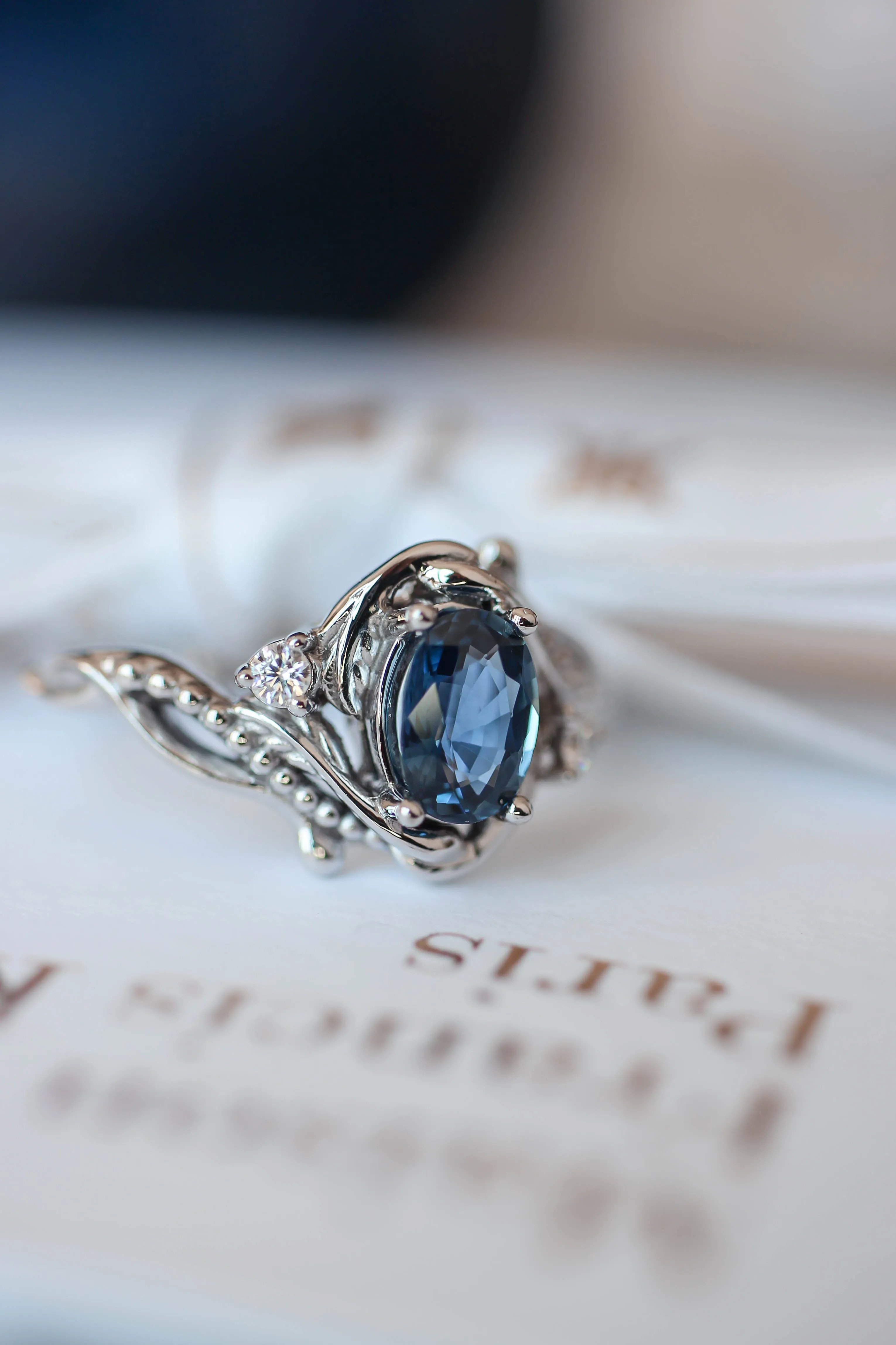 Blue sapphire engagement ring with diamonds / Undina