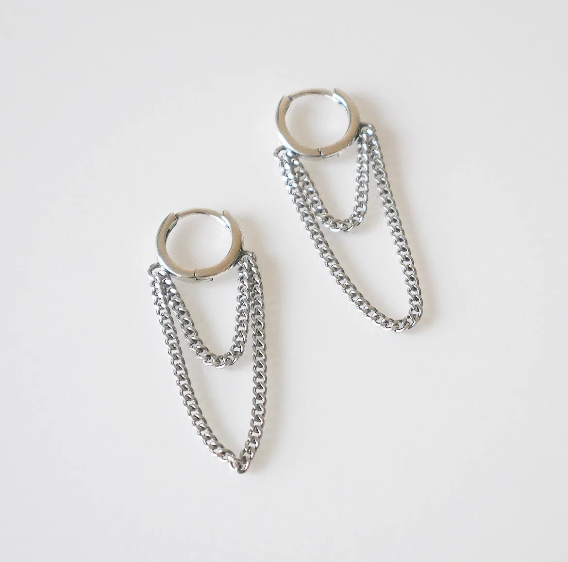 Chain Hoop Earrings, 925 Sterling Silver Small Hoop Earrings