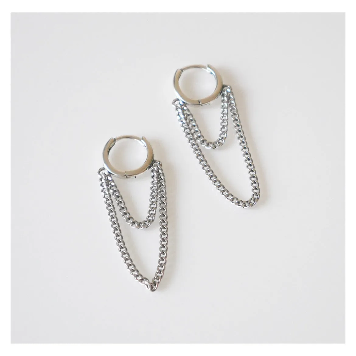 Chain Hoop Earrings, 925 Sterling Silver Small Hoop Earrings