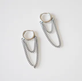 Chain Hoop Earrings, 925 Sterling Silver Small Hoop Earrings