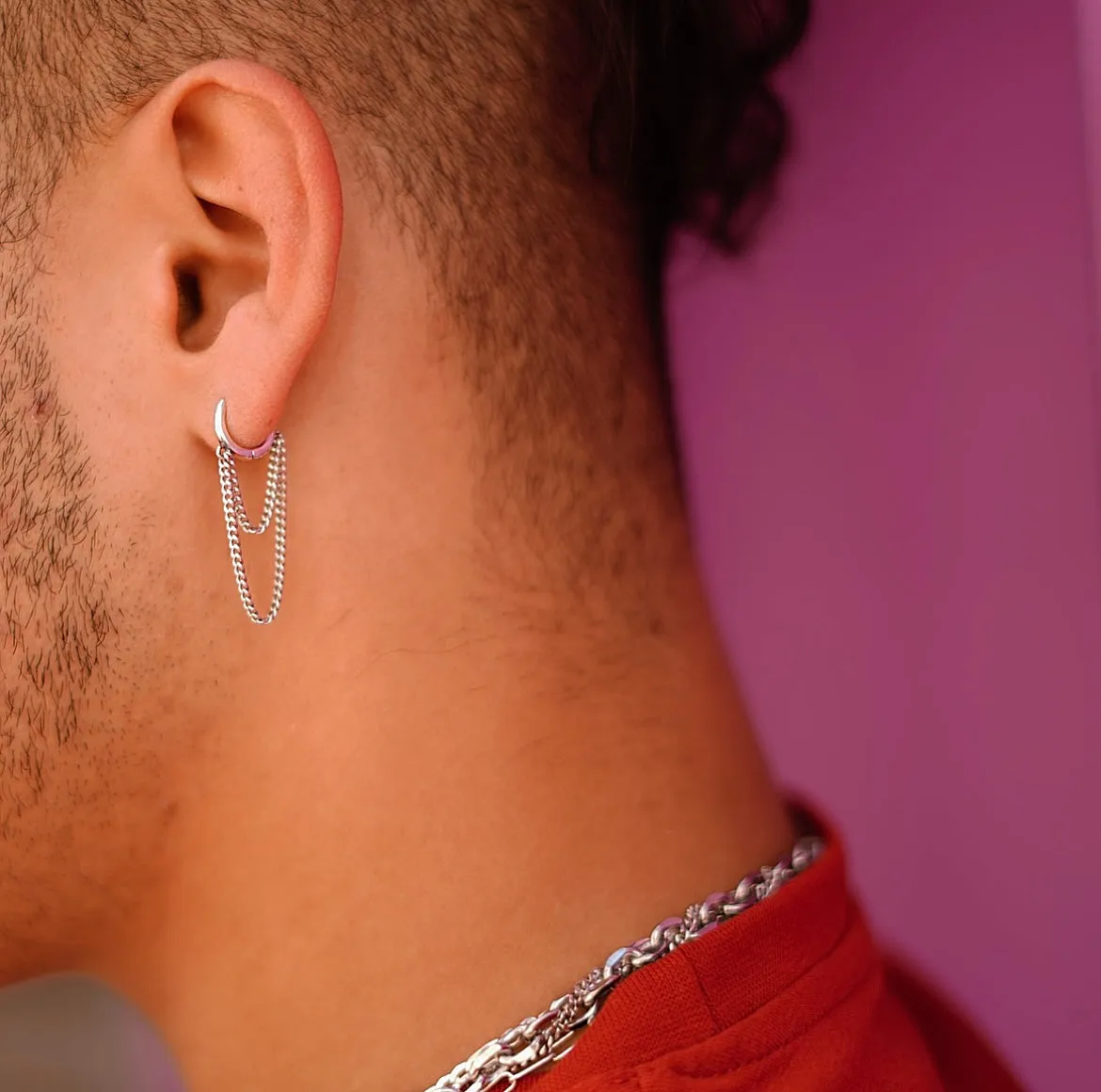 Chain Hoop Earrings, 925 Sterling Silver Small Hoop Earrings