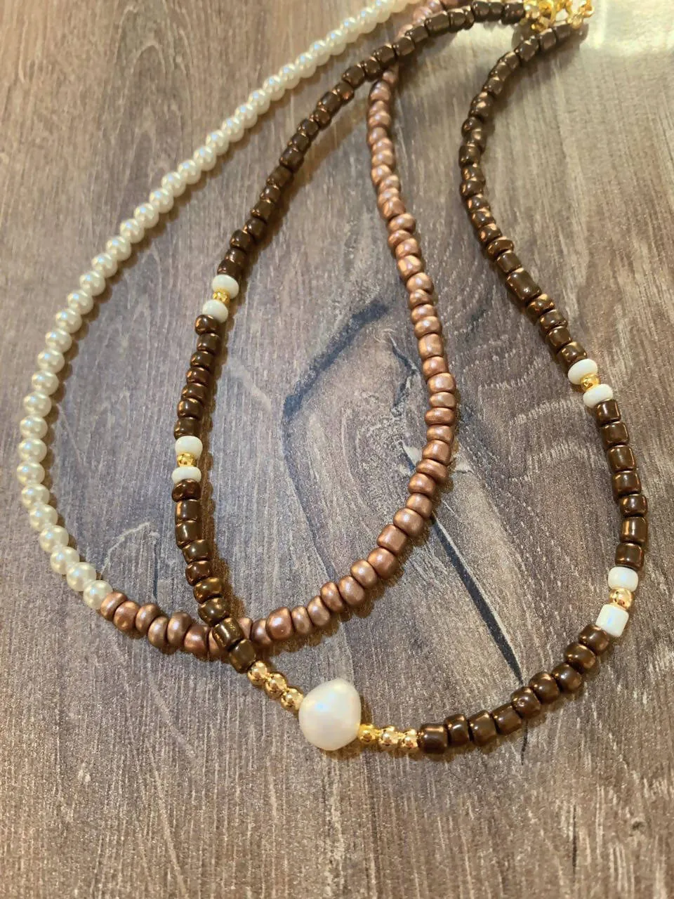 Choker half pearl half pink gold beads