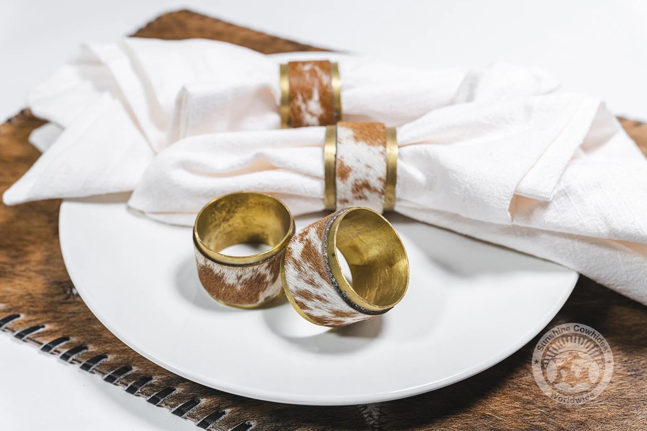 Cowhide Napkin Ring, Rustic Copper - SET OF 4
