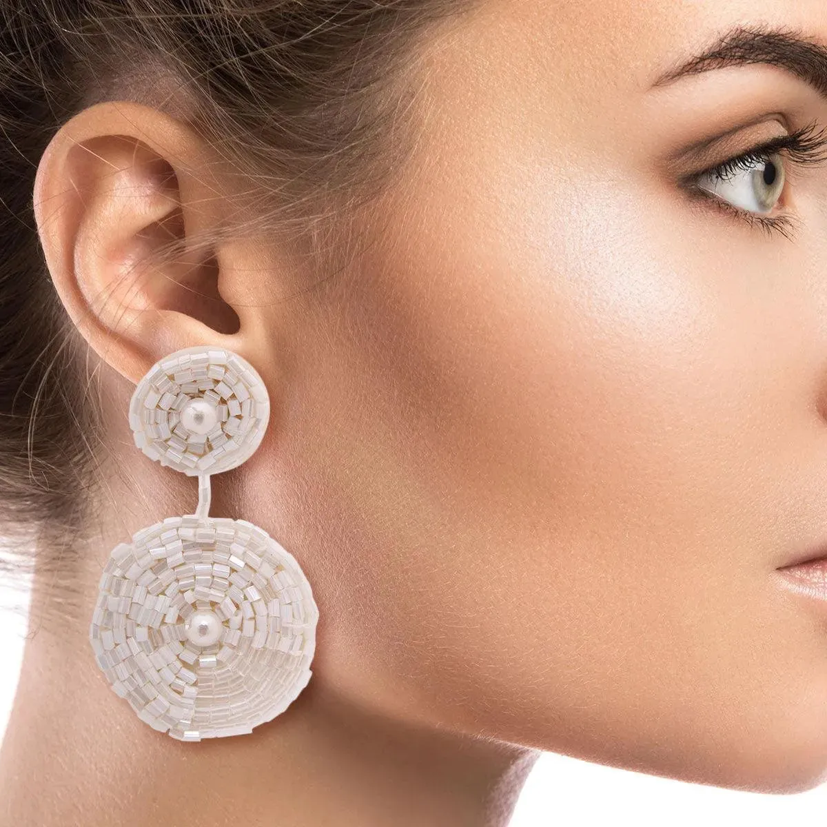 Embroidered Bead Earrings Creamy