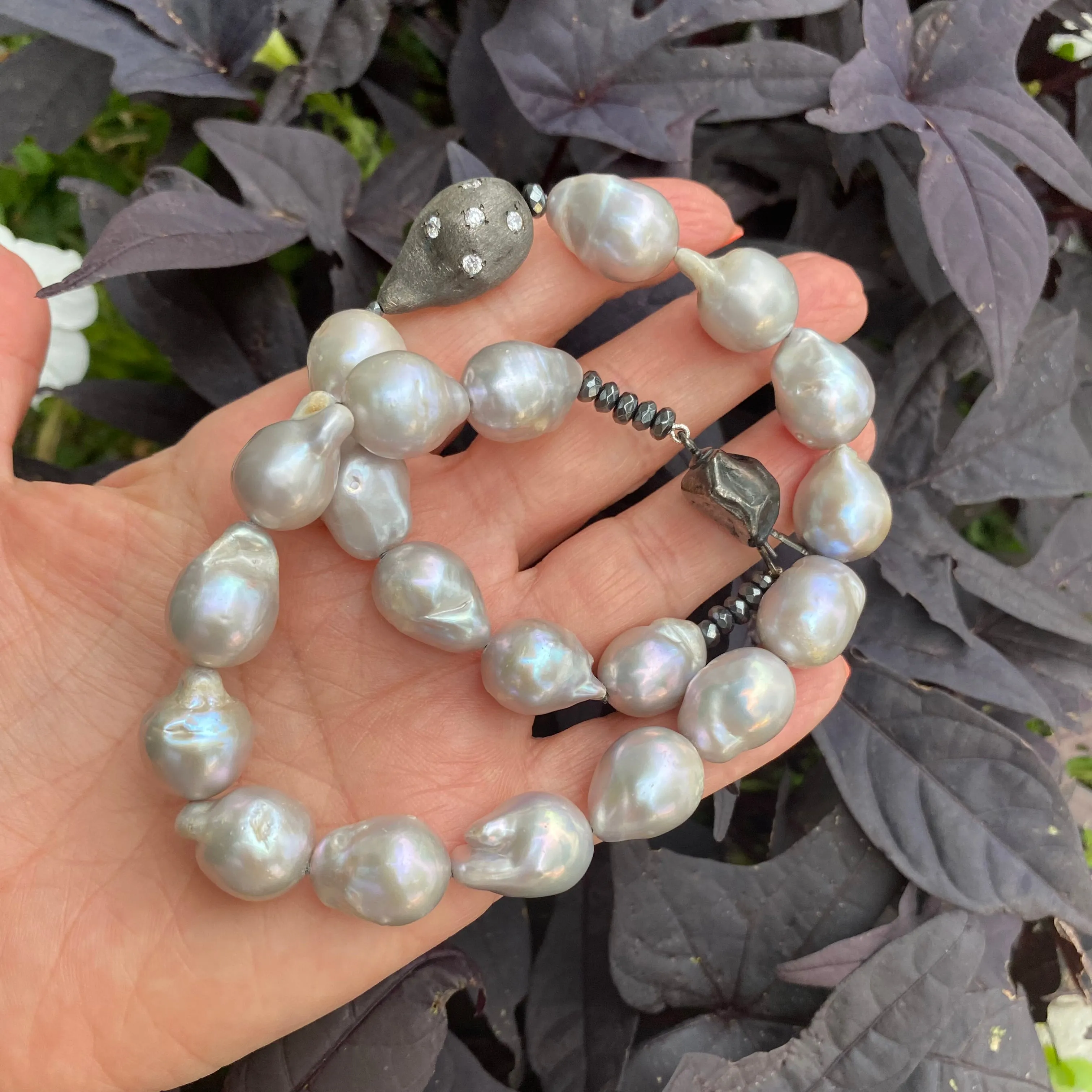 Exquisite Grey Baroque Pearl Choker Necklace with Baroque Inspired Element, 16in