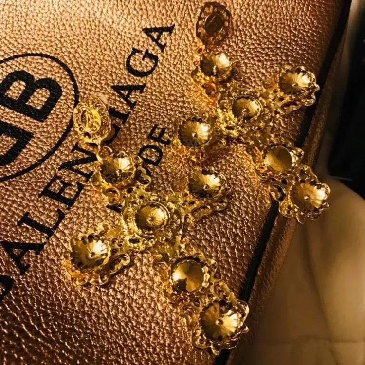 Golden Opulence Cross Earrings