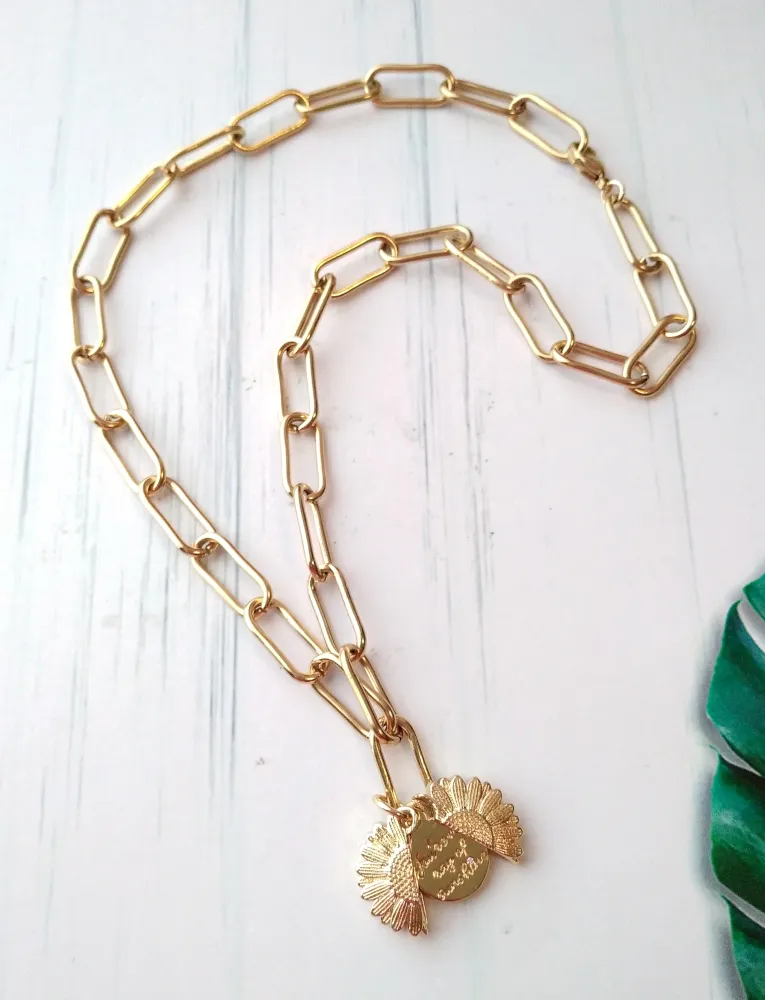 Hidden Message Sunflower Locket Paperclip Necklace