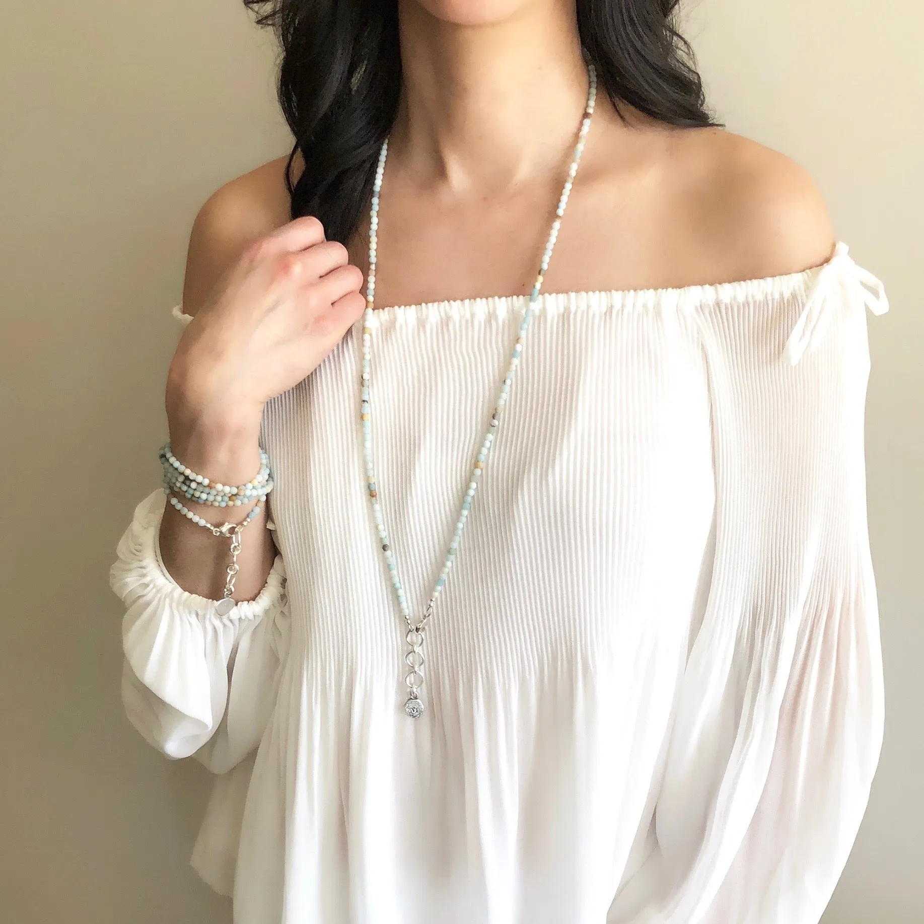 Inner Spirit:  Om Amazonite Beaded Necklace or Wrap Bracelet