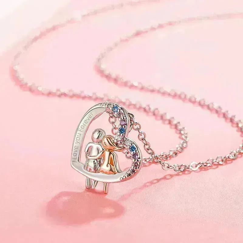 Love Couple Necklace With Colorful Rhinestones Fashion Creative Heart-shaped Necklace For Valentine's Day Gift