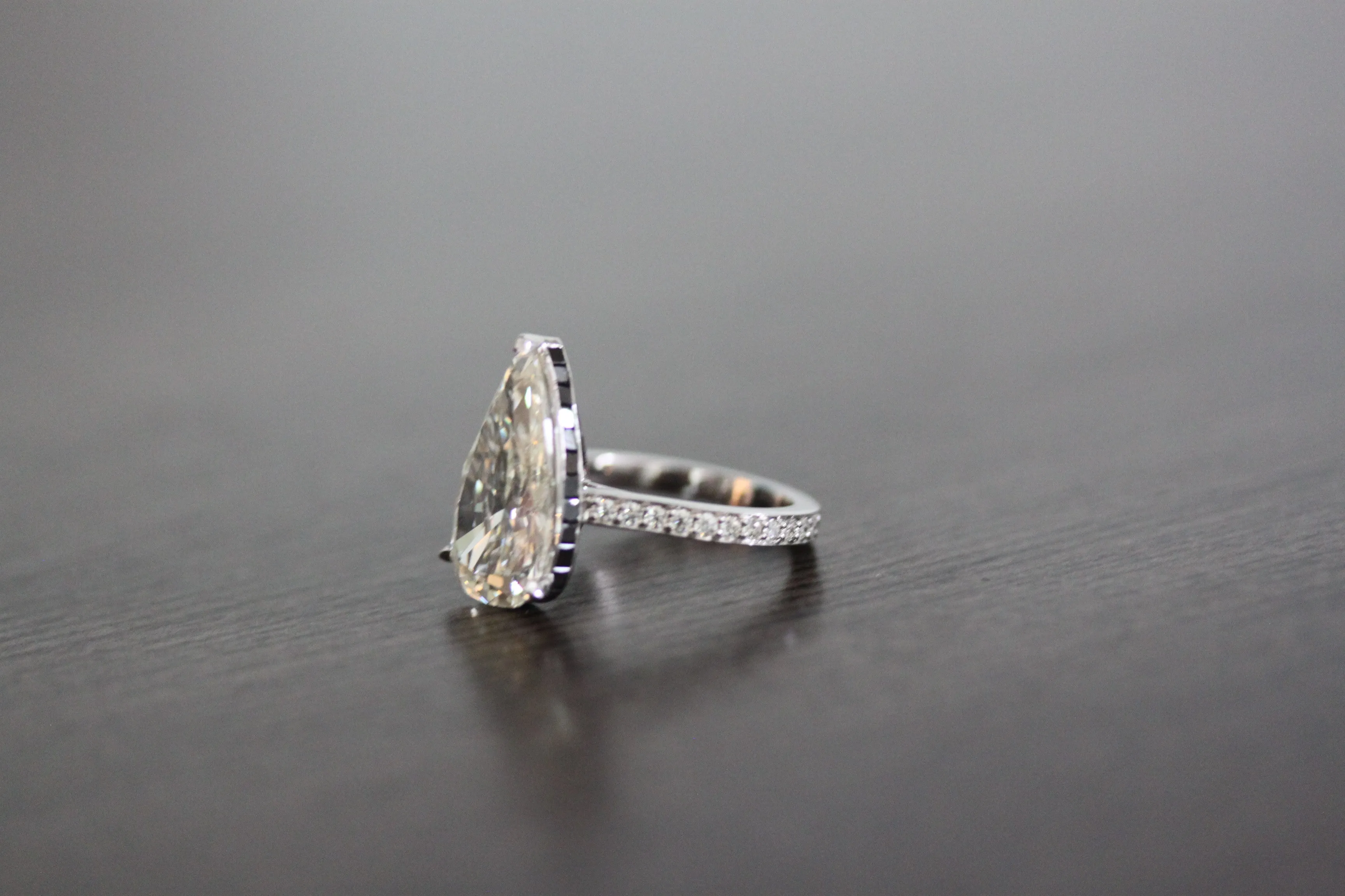 Marquise Cut & Black Diamonds Hidden Halo Engagement Ring