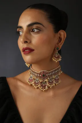 Red and Green Jadau Kundan Choker Set