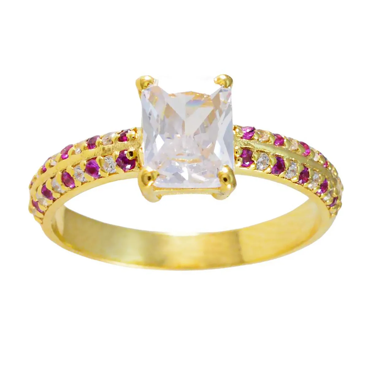 Riyo Bulk Silver Ring With Yellow Gold Plating Ruby CZ Stone Octagon Shape Prong Setting  Jewelry Birthday Ring