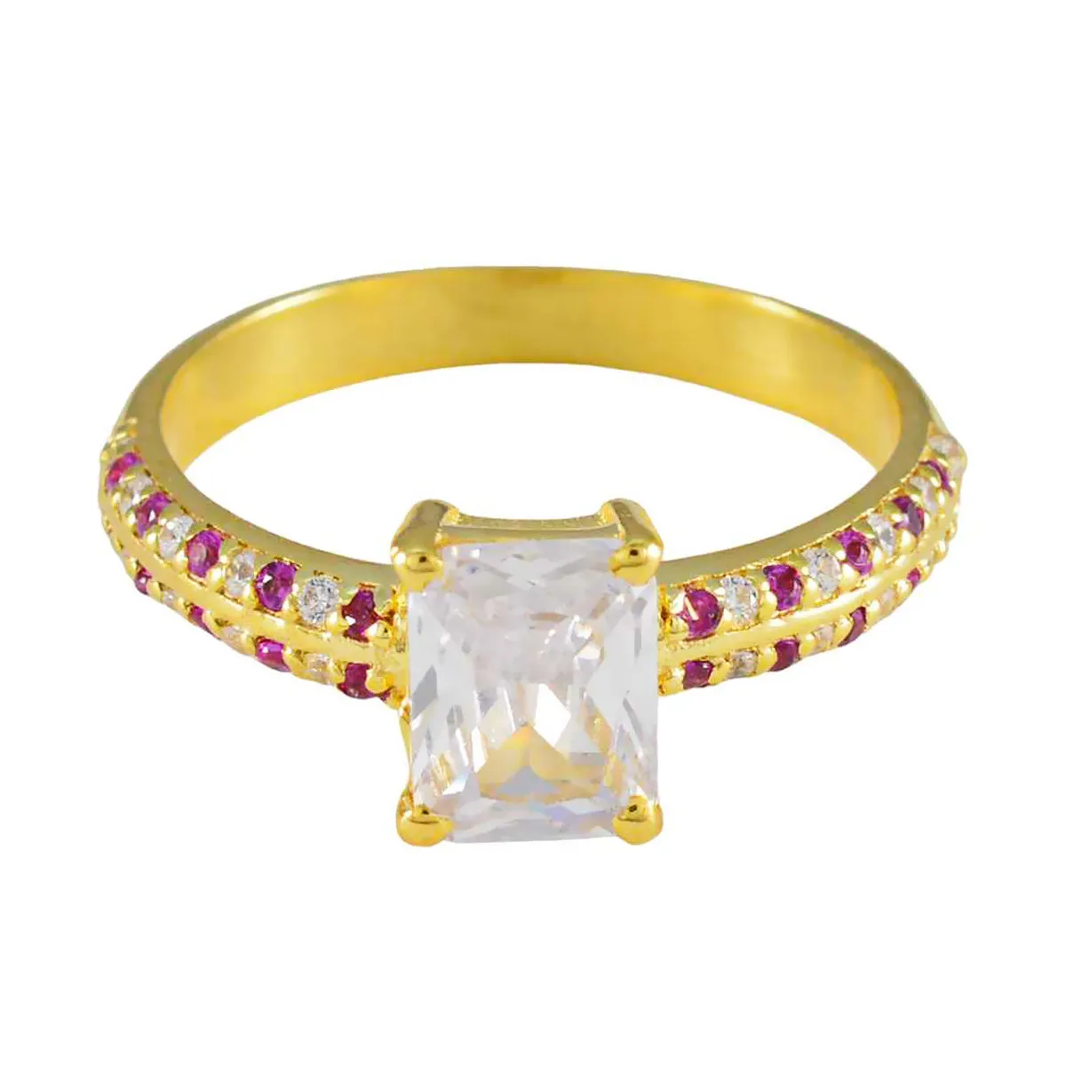 Riyo Bulk Silver Ring With Yellow Gold Plating Ruby CZ Stone Octagon Shape Prong Setting  Jewelry Birthday Ring
