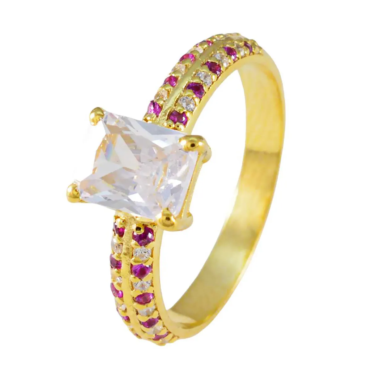 Riyo Bulk Silver Ring With Yellow Gold Plating Ruby CZ Stone Octagon Shape Prong Setting  Jewelry Birthday Ring