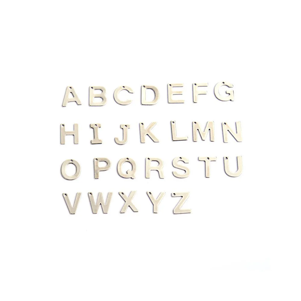 Small Letter Charms, Stainless Steel, Full Alphabet of 26 Letters