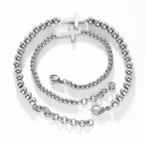 Stainless Steel Beaded Sideways Horizontal Cross Link Bracelet