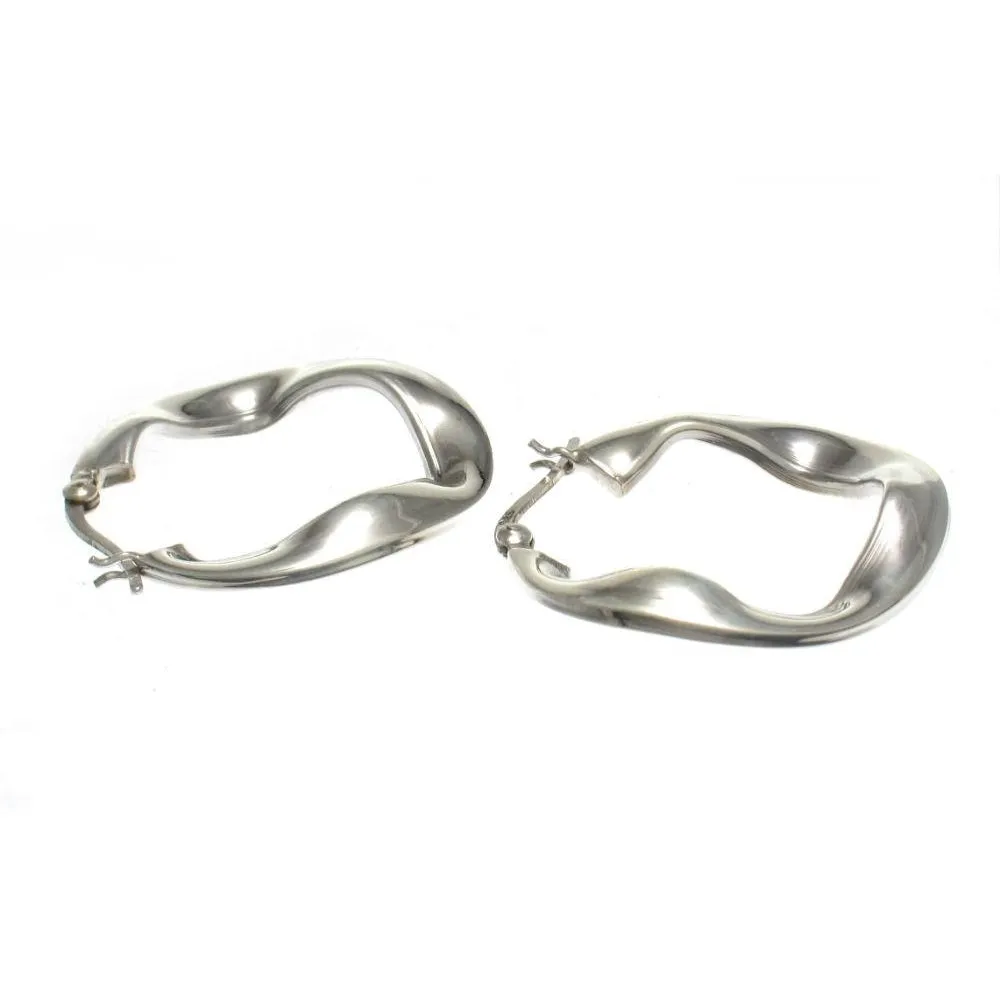 Sterling Silver Flat Ruffle 30mm Round Hoop Earrings