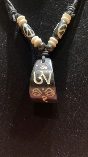 Tibetan Om All Seeing Eye Of Buddha Adjustable Length Water Buffalo Bone Necklace