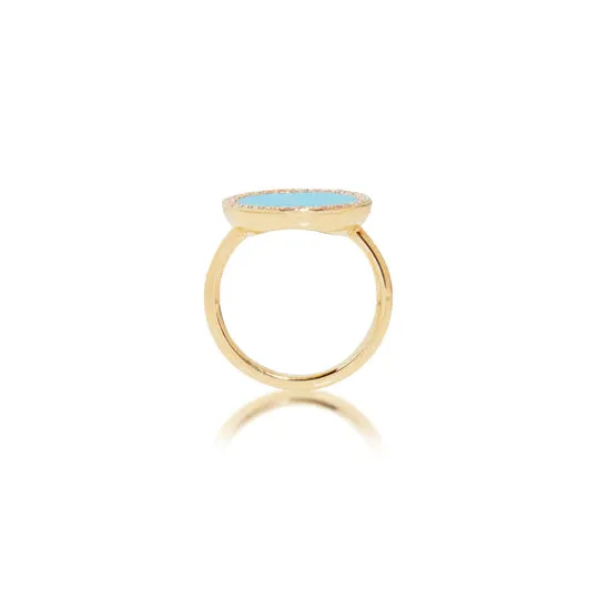 Turquoise Inlay, Gold & Diamond Perimeter Ring