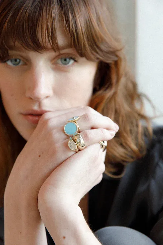 Turquoise Inlay, Gold & Diamond Perimeter Ring