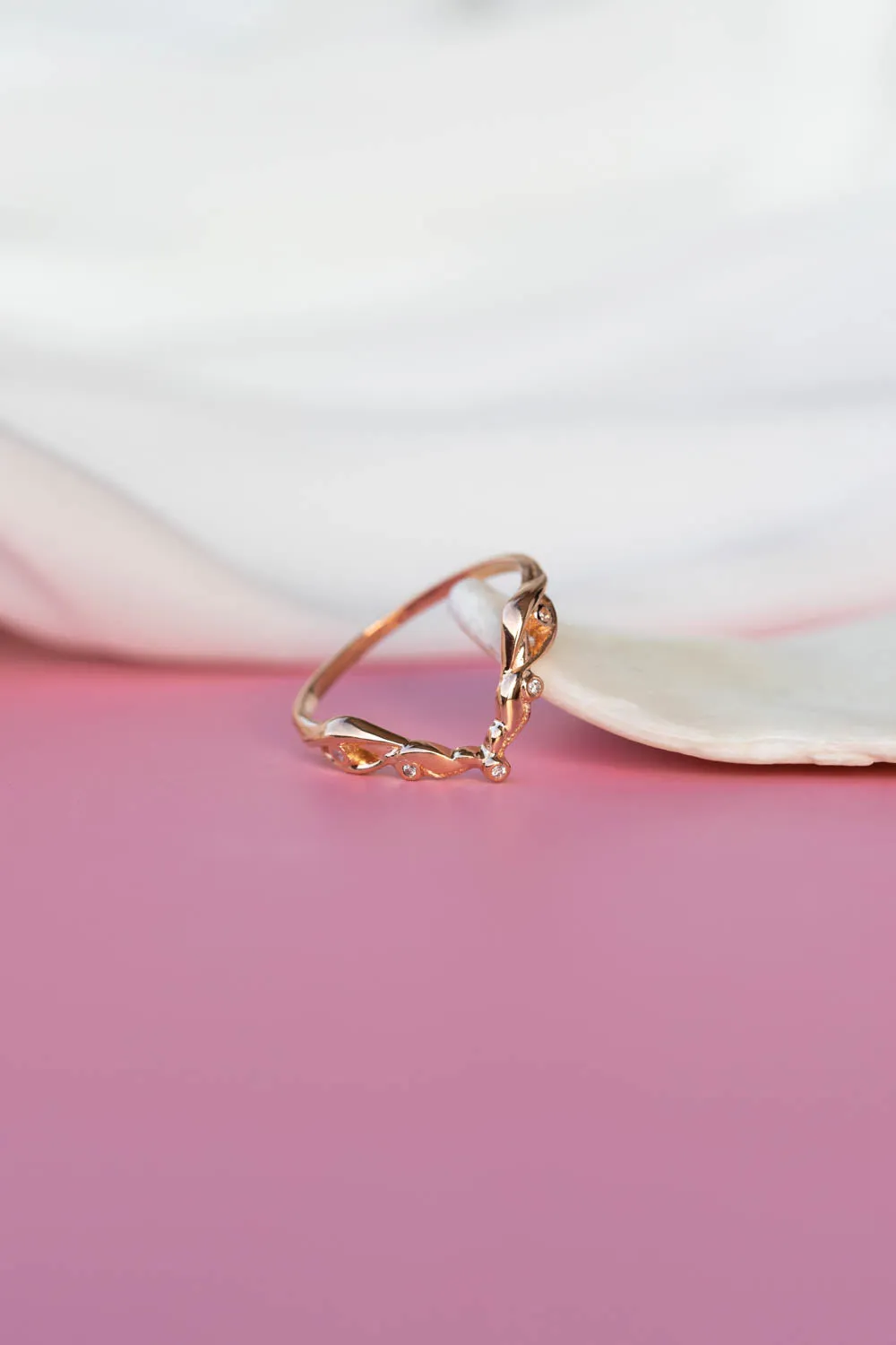 V-shape wedding ring with diamonds / matching band for Lida big