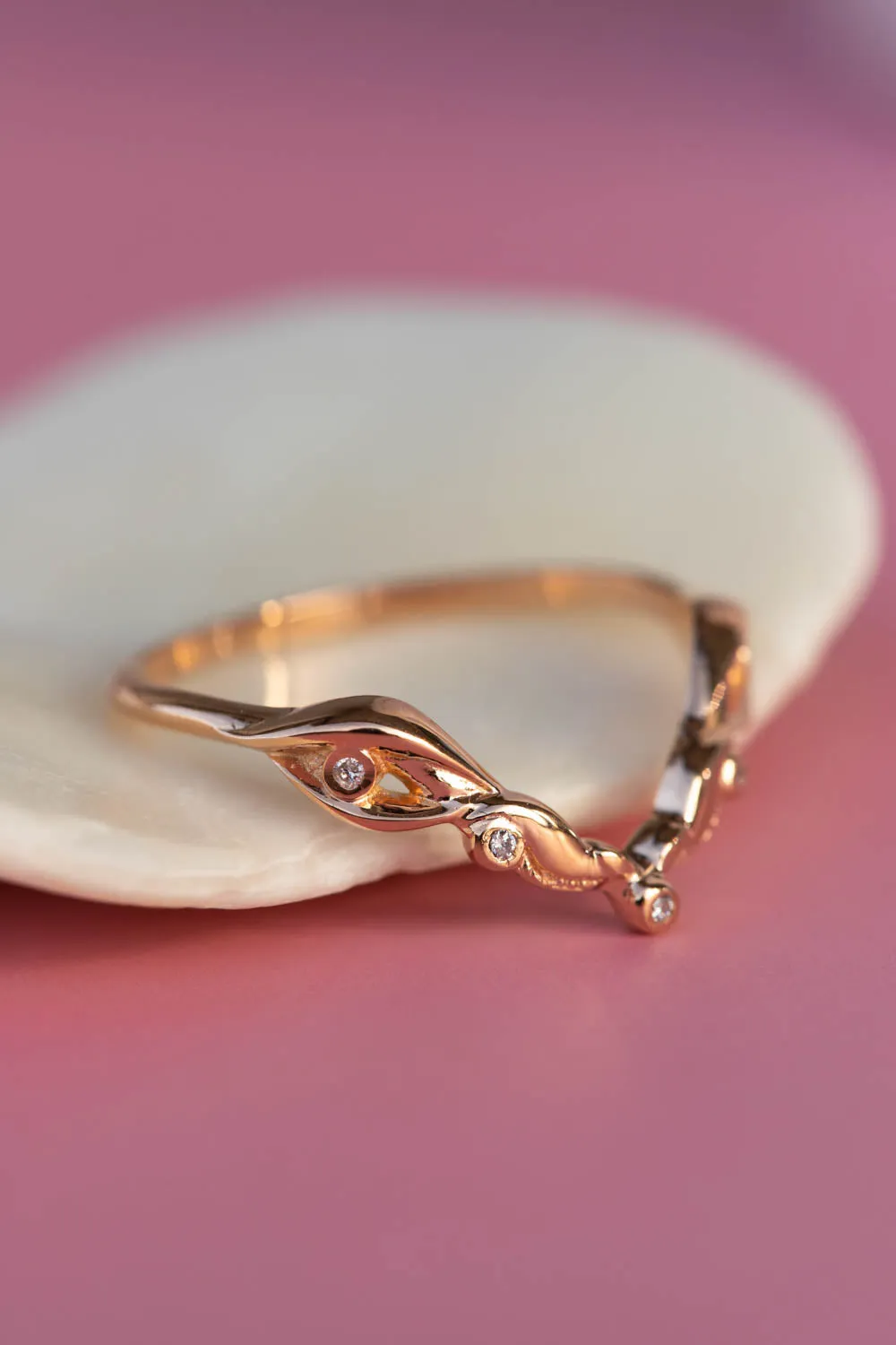 V-shape wedding ring with diamonds / matching band for Lida big