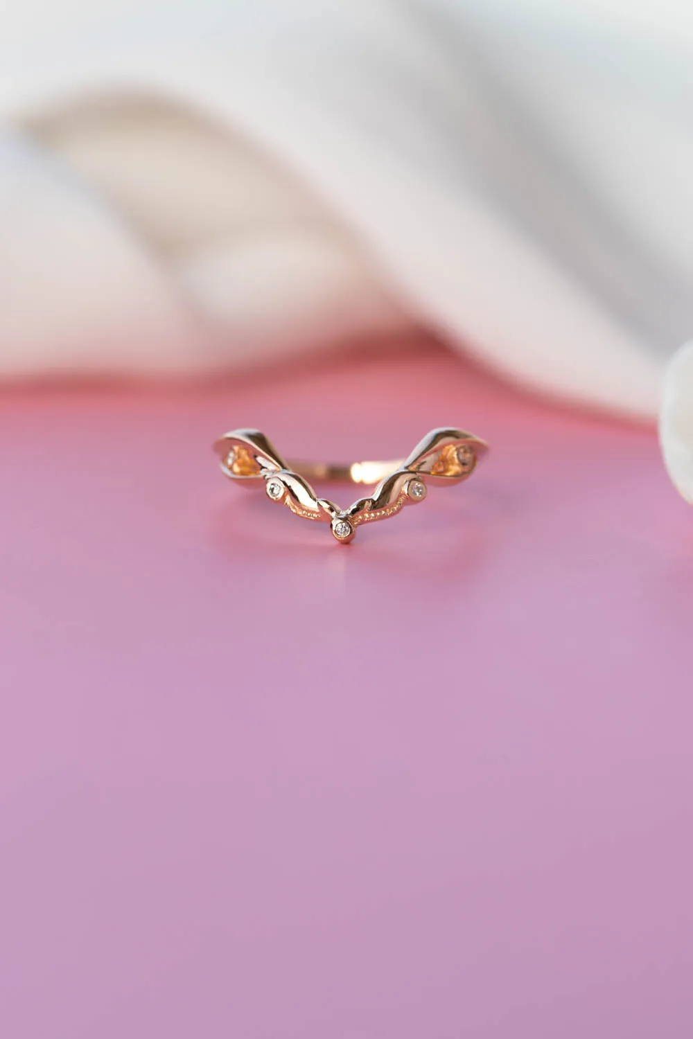 V-shape wedding ring with diamonds / matching band for Lida big